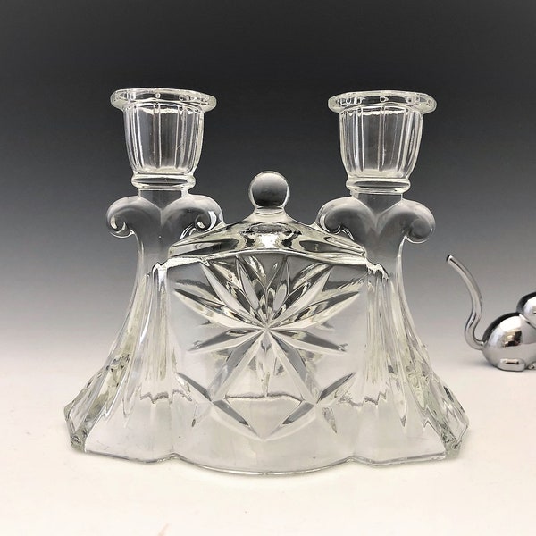 Anchor Hocking No. 784 Early American Prescut (EAPC) Twin Candelabra - Elegant Glass Candle Holder