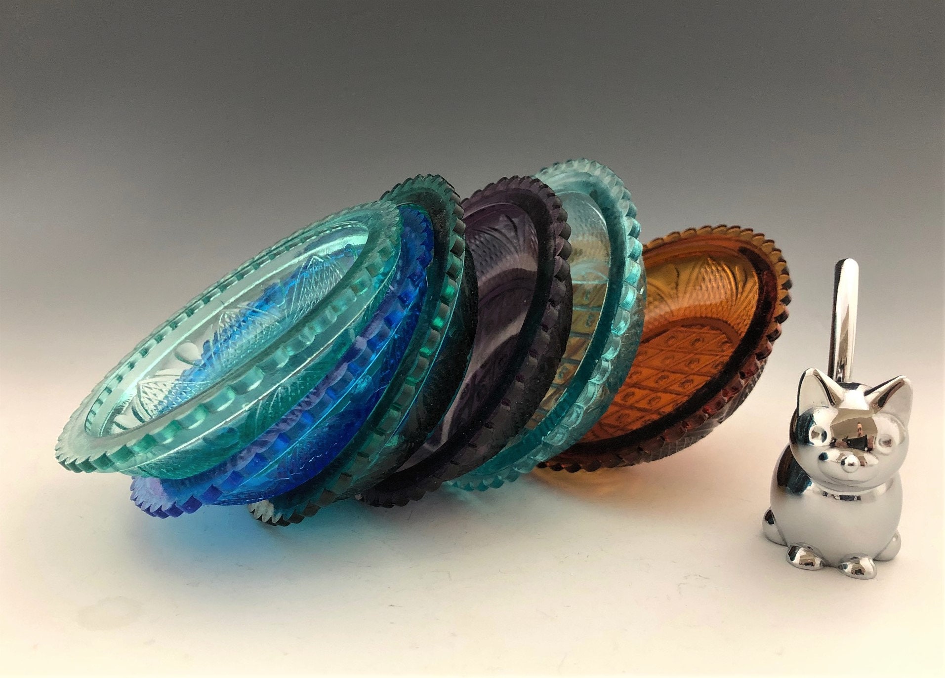 Collection of 6 Colorful Glass Nut or Sauce Bowls