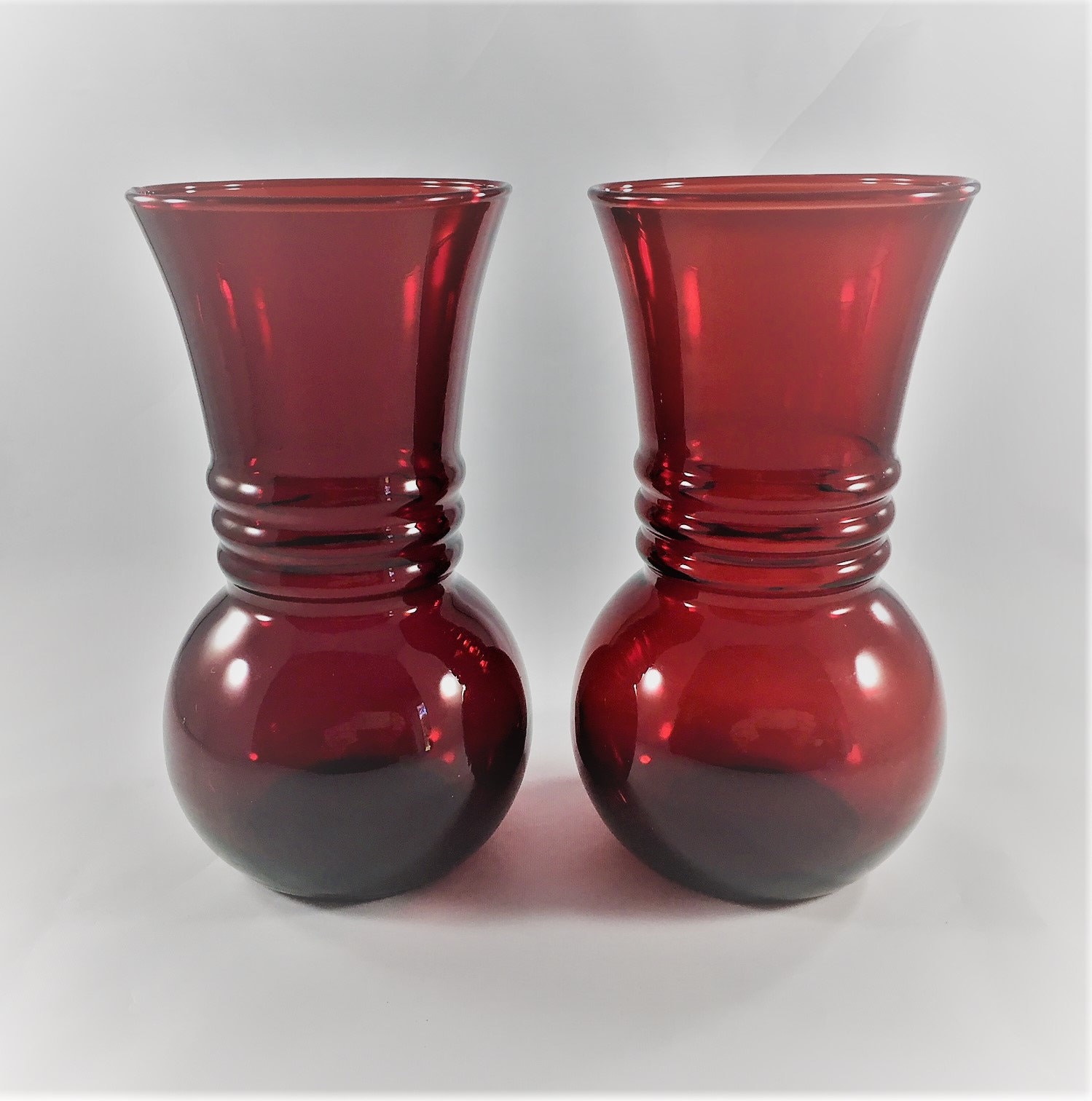 Set of 2 Hocking Royal Ruby Flower Vases Red Depression Glass Vases