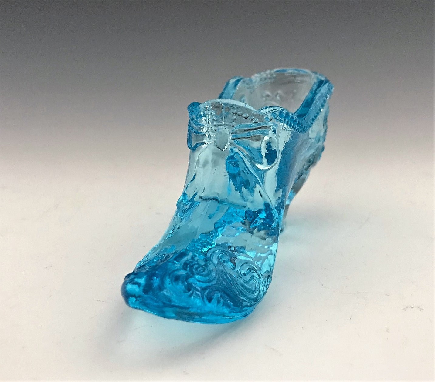 L.G. Wright Queen Ann Blue Glass Slipper Baroque Design