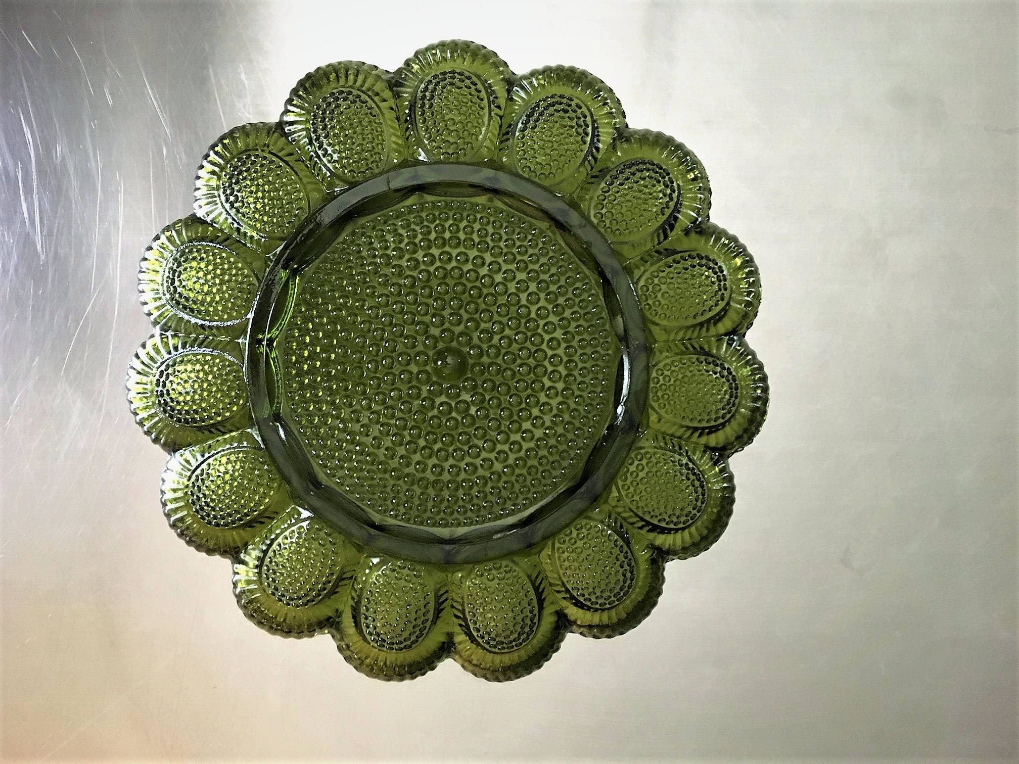 Vintage Green Indiana Glass Deviled Egg Plate Thanksgiving Holiday