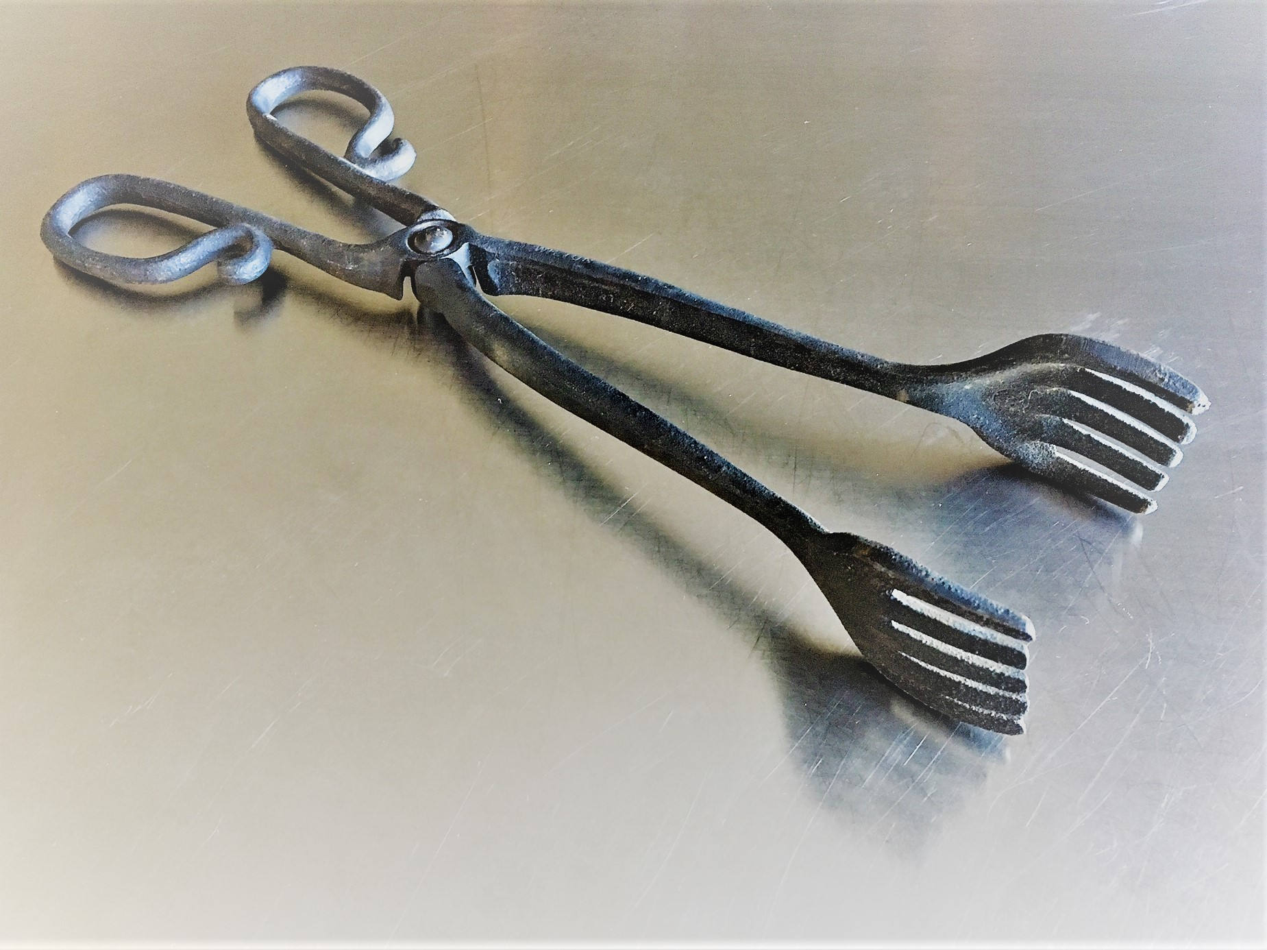 Vintage Cast Iron Wilton Tongs Forked Ends Fireplace Wood Stove