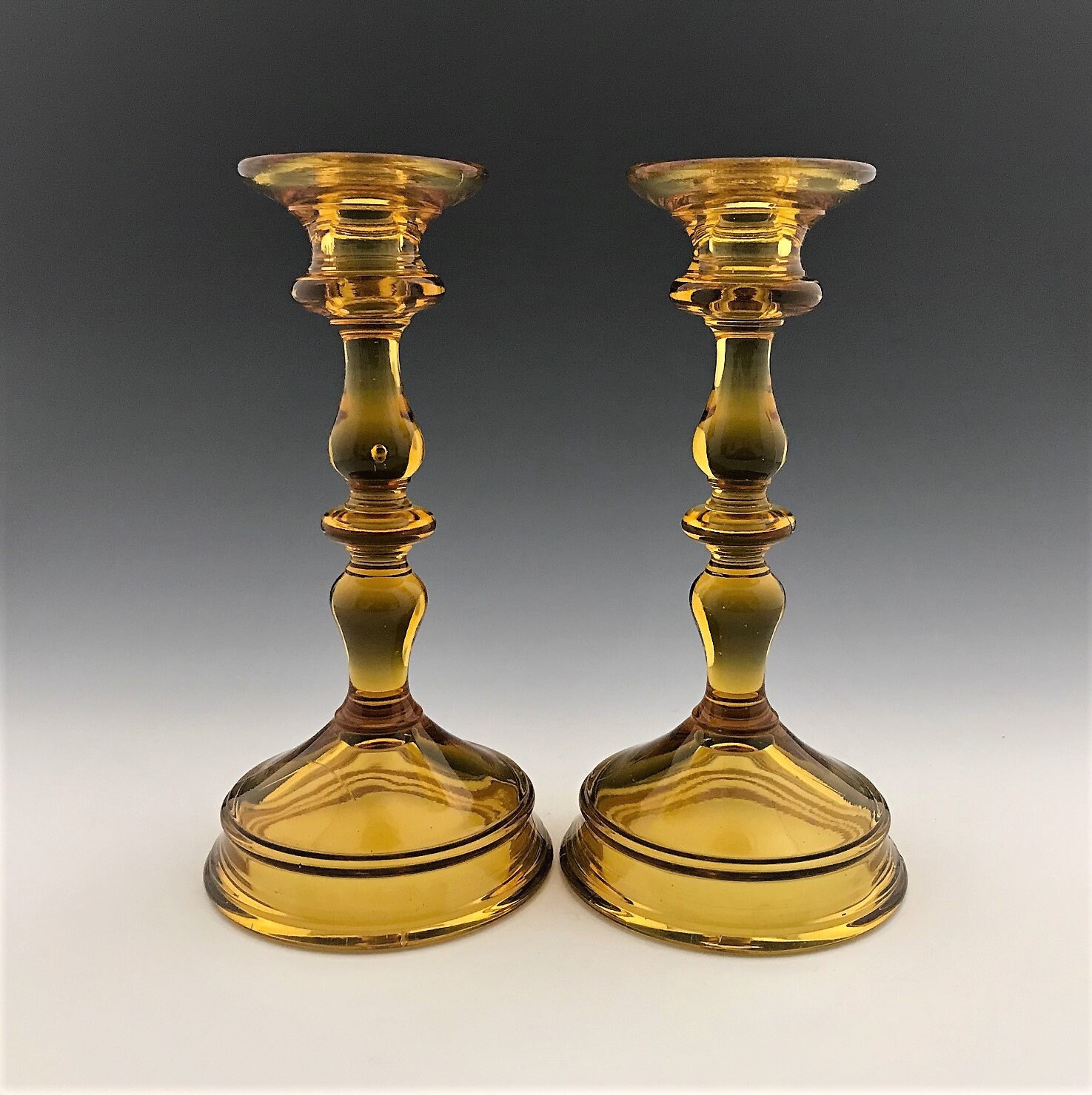 Paden City 177 Amber Glass Candlestick Holders Hard to Find