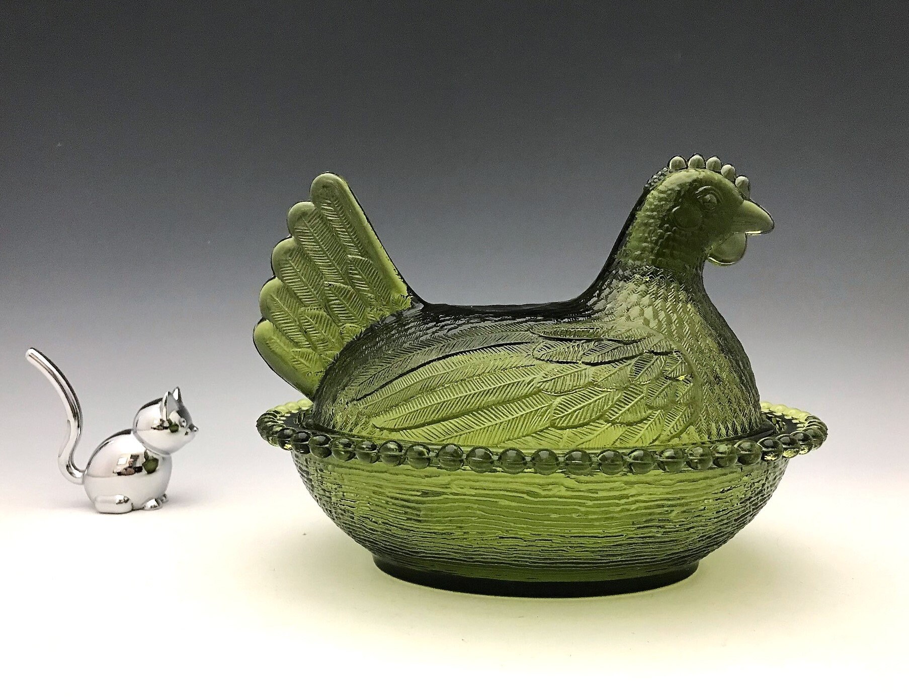 Indiana Glass Green Hen On Nest Chicken Lovers Unite Covered Glass Chicken Candy Dish