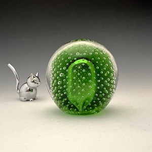 Green Controlled Bubble Glass Paperweight