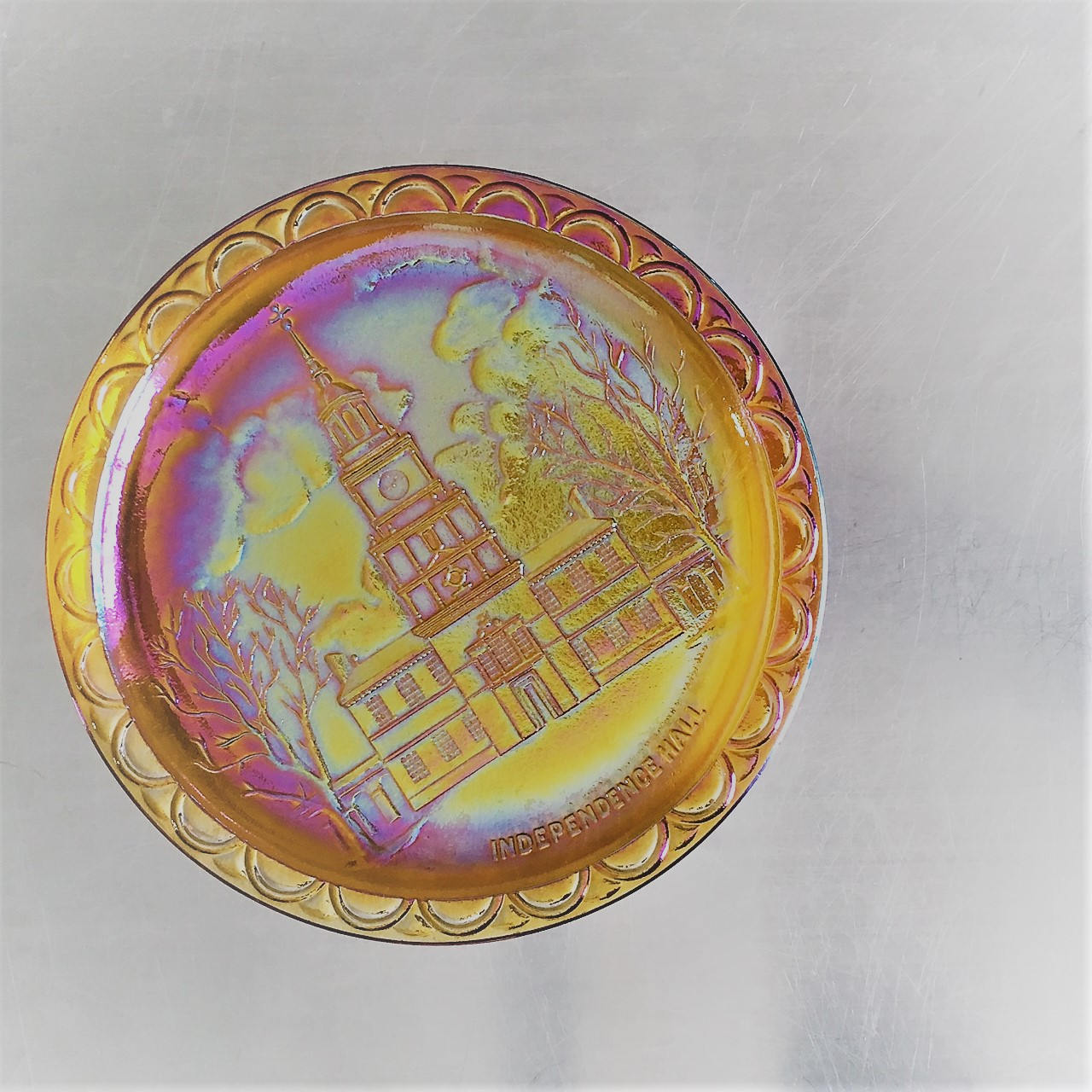 Set of 4 American Bicentennial Commemorative Plates WITH BONUS Indiana Glass Company Gold