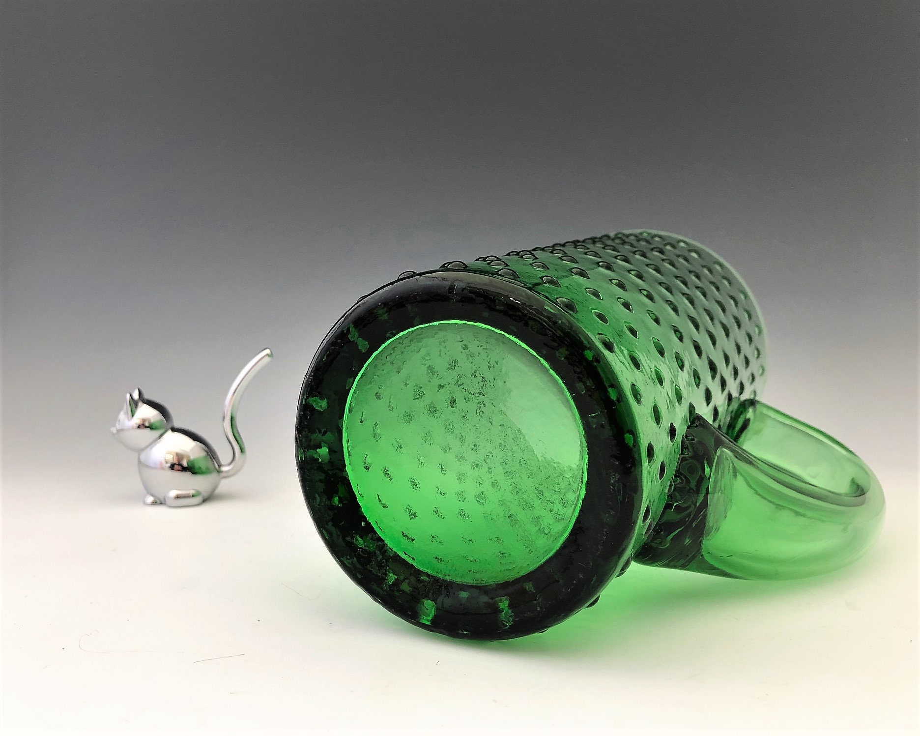 Green Glass Hobnail Pitcher