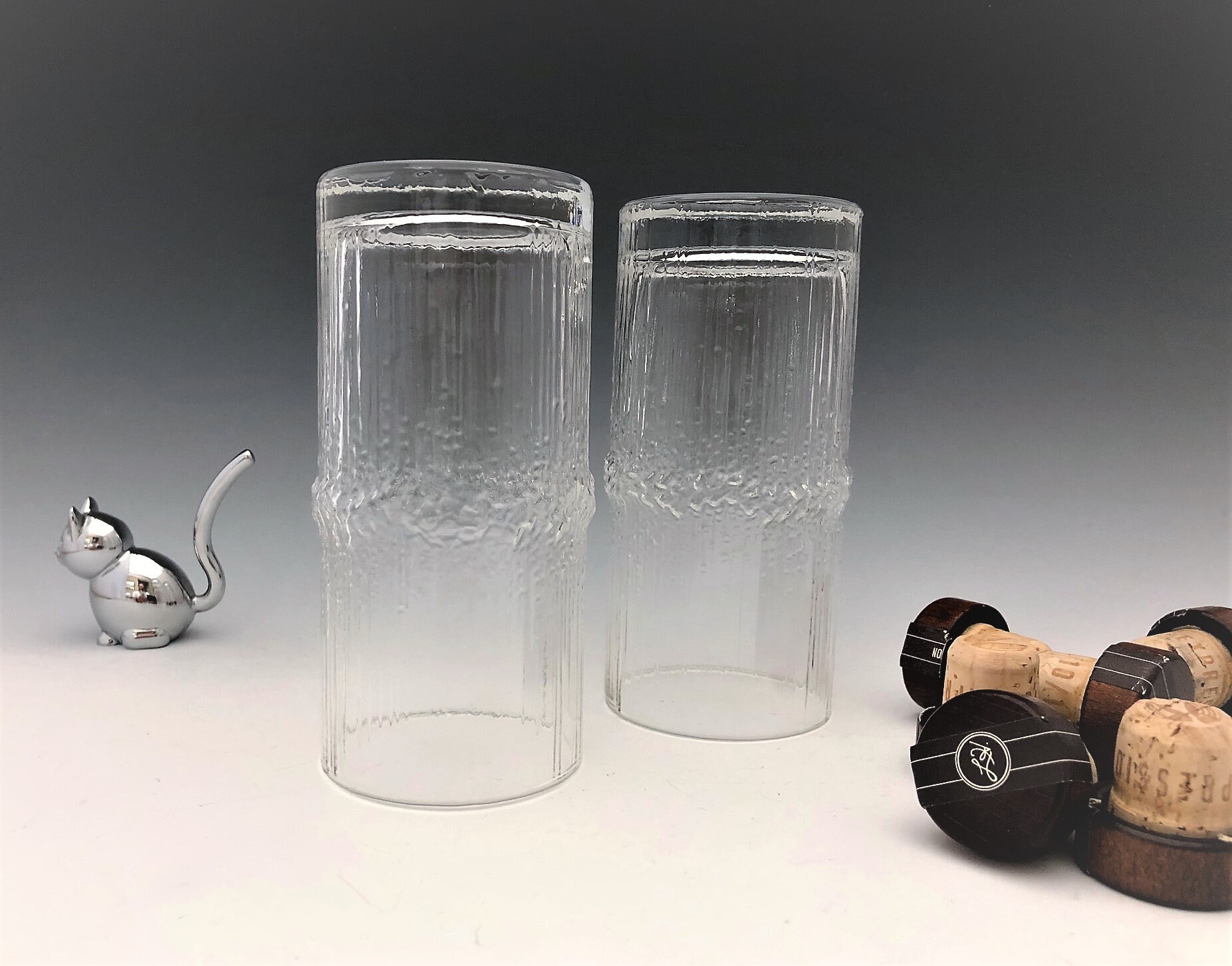 Iittala Niva Highball Glasses Set of Two Vintage Scandinavian Glass