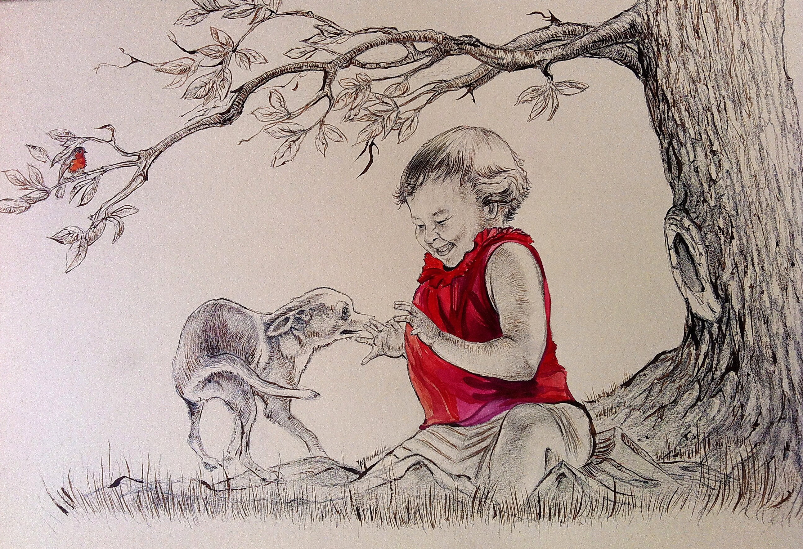 Picture A Little Girl With A Little Dog In A Wooden Frame Etsy