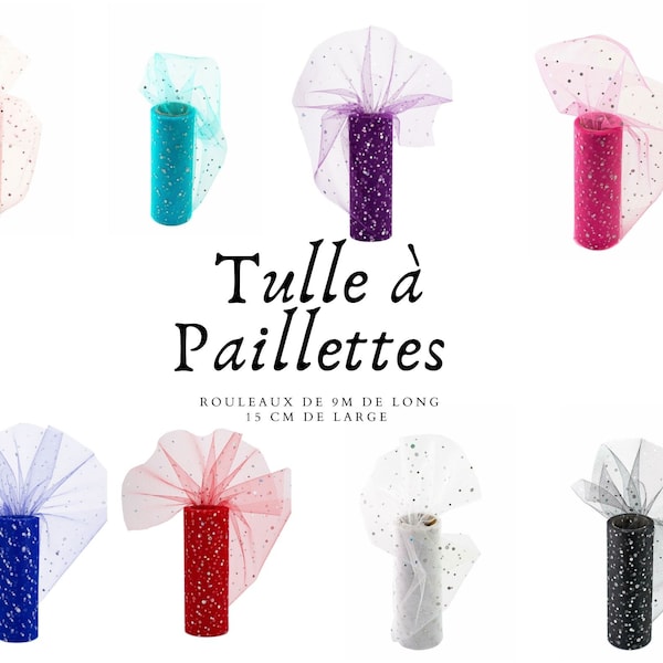 Tulle  a paillettes fin, tres souple 15 cm de large et 9m de long