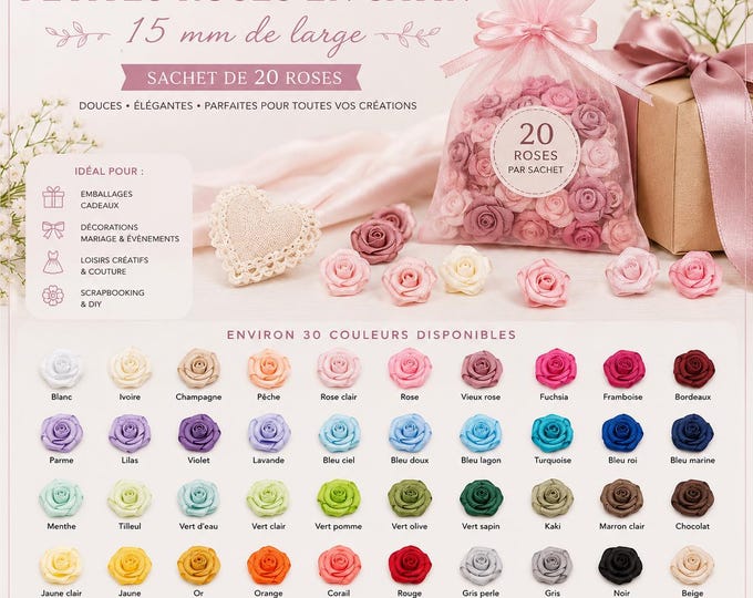 20 noble pieces, satin roses heads about 1.5cm