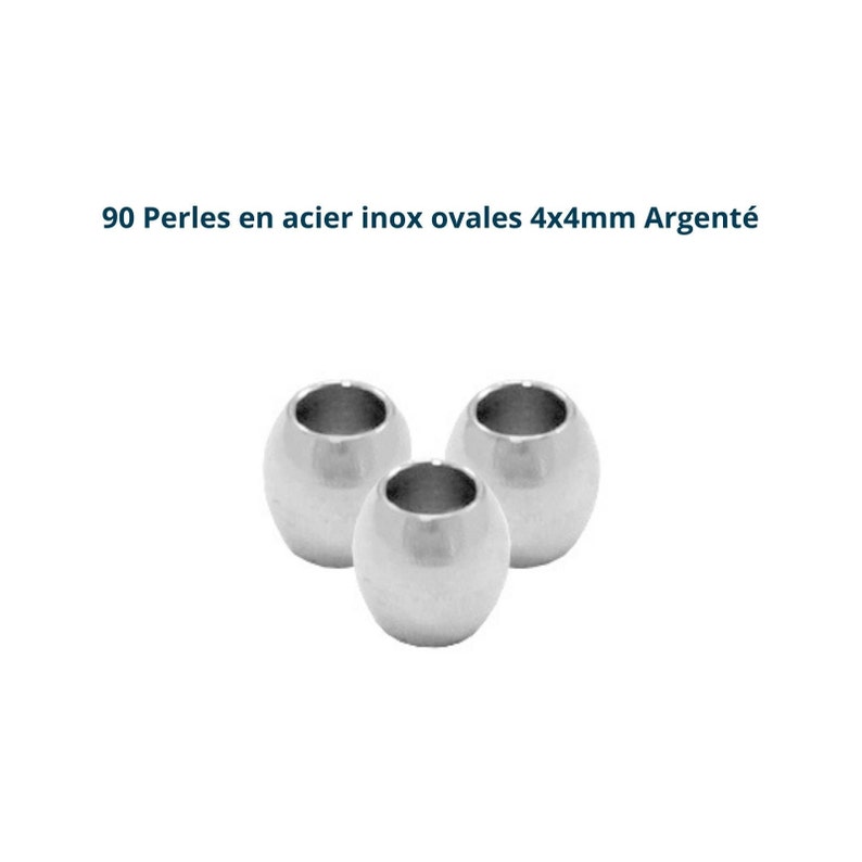 90 Perles en acier inox ovales 4x4mm Argenté image 1