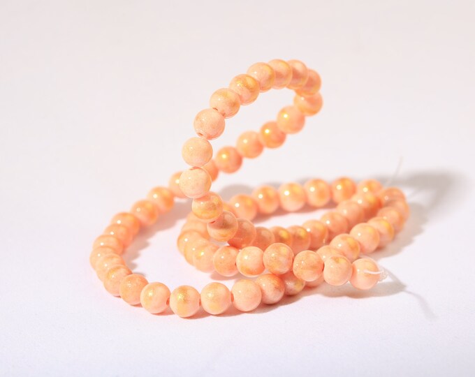 Natural stones Calcite 6mm Peach pink-golden X 66 beads