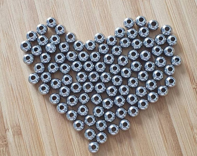 Stainless steel beads 6mm Silver bag of 100 beads