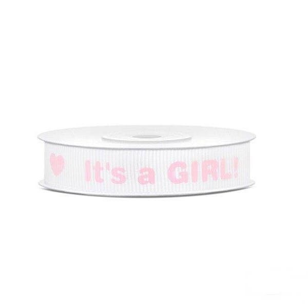 10 mètres de ruban gros grain blanc motif "it's a girl "12 mm de large