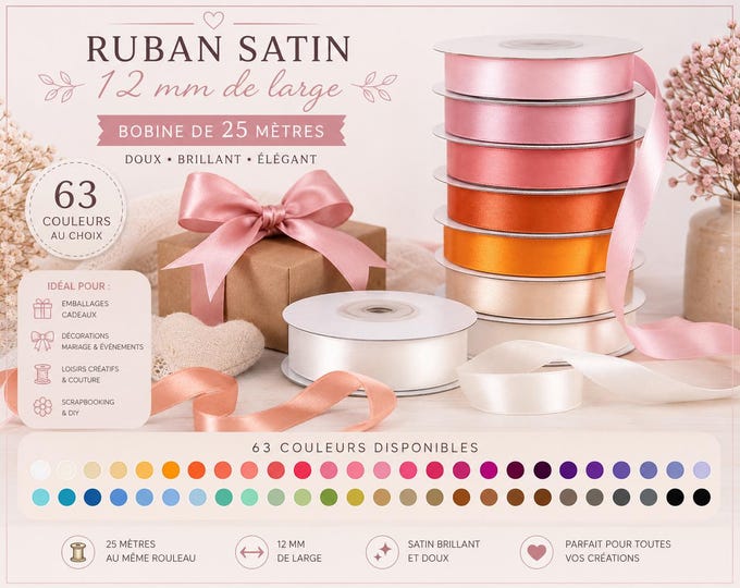 25 meter bobbin of satin ribbon 12mm 