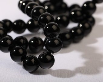 Pierres semi-précieuses 8mm Anthracite foncé-noir X 48 perles