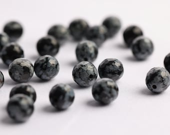 Pierres naturelles Obsidienne 8mm facettées Noir-anthracite marbre x 23 perles