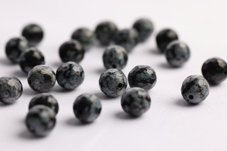 Pierres naturelles Obsidienne 8mm facettées Noir-anthracite marbre x 23 perles image 1