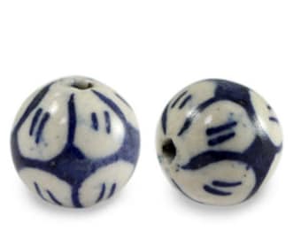 Perles en céramique 13mm Blanc-bleu de Delft X 10 perles