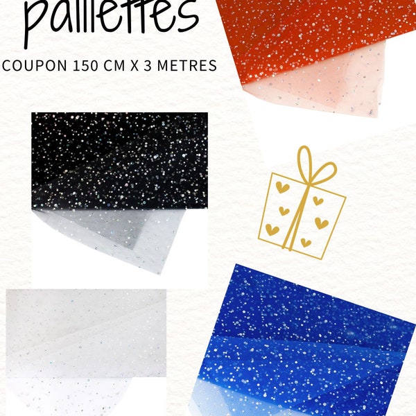 Coupon de tulle souple et fin à paillettes en 150 cm de large et 3 metres de long