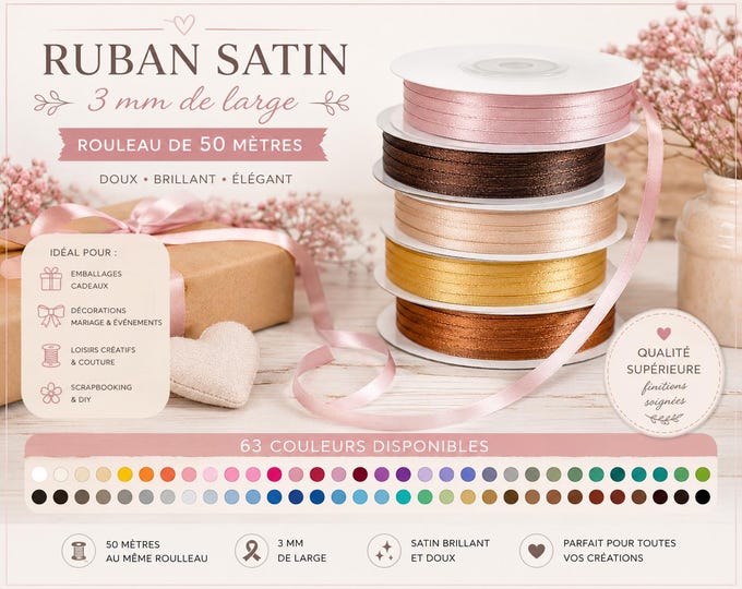 Satin ribbon 3mm 50m long