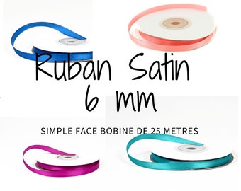 Satin ribbon 6mm long, 25m long, in roll