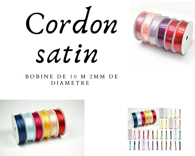 Cordon queue de rat en satin de 2 mm de large vendu en rouleau de 10m 28 couleurs au choix image 1