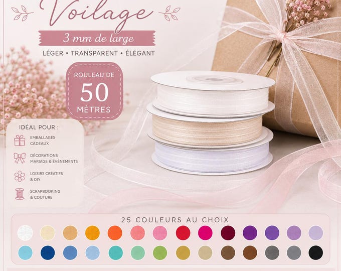 Ribbon organza / chiffon ribbon width 3 mm, 50m roll
