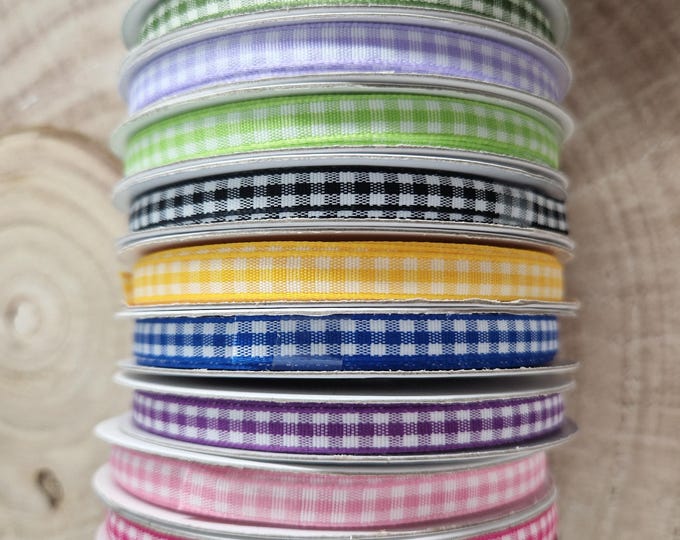 6 mm wide Vichy fabric ribbon, 20 m long in roll