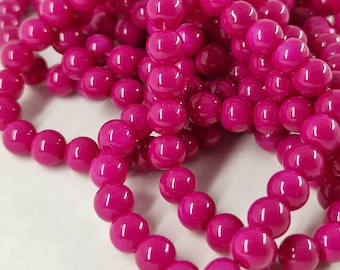 280 perles en verre opaque 6 mm couleur  Framboise