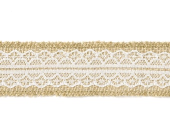 Ruban de jute avec dentelle centrale rouleau de 4 cm de large et 5 m de long