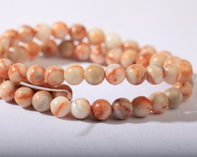 Natural stones Calcite and Marble 6mm Pink red x 60 beads