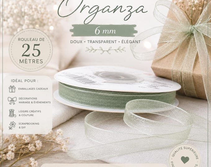 Ribbon organza / chiffon ribbon width 6 mm, roll of 25 m