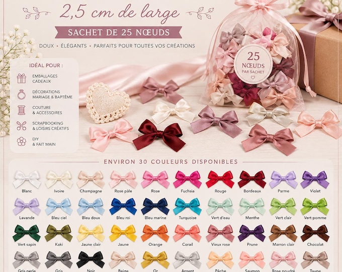 set of 20 satin bows 2,5 cm X 2 cm
