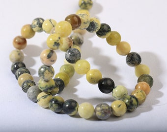 Natural stones Serpentine 8mm Green mixed anthracite x 50 beads