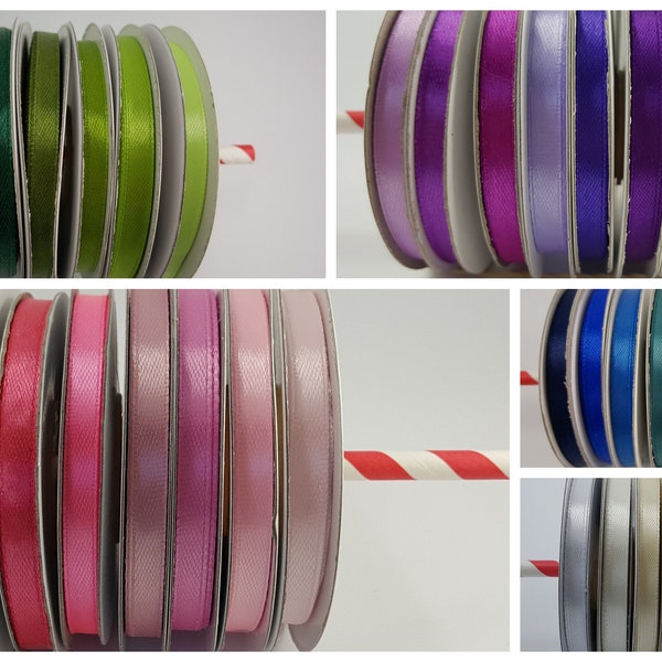 Lot de 8 bobines de ruban 6 mm de large et de 25 m de long soit 200 mètres de rubans par lot coloris du lot au choix