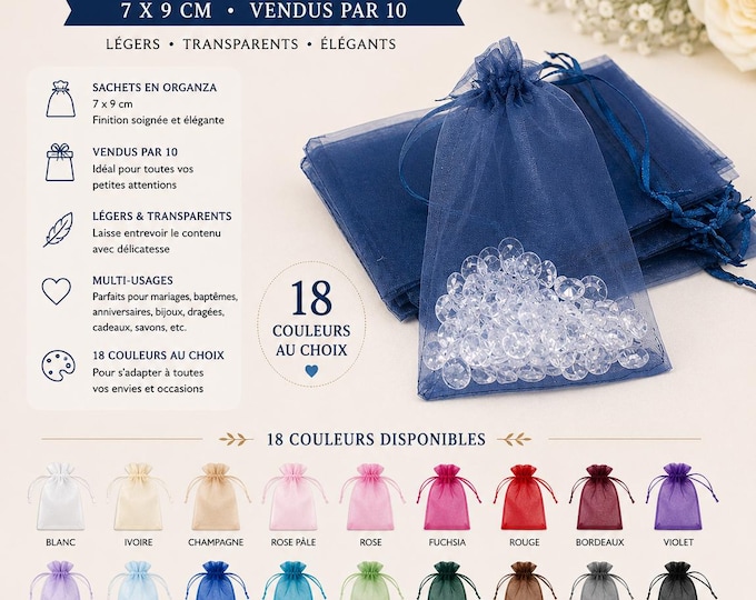10 pieces Organza bag / organza bag 7x9cm