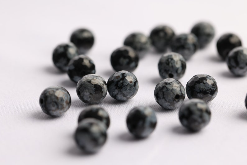 Pierres naturelles Obsidienne 8mm facettées Noir-anthracite marbre x 23 perles image 2