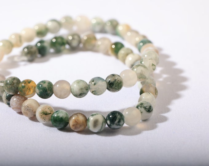 Natural stones Moss Agate (Quartz) x 60 beads 6mm Multicolor green-off-white