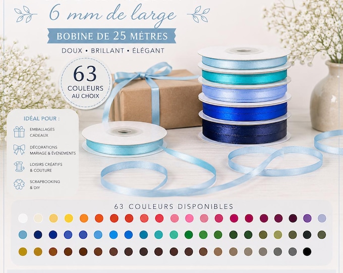 Satin ribbon 6mm long, 25m long, in roll 