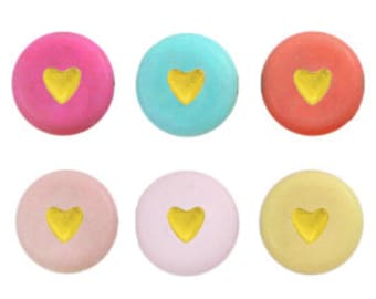 100 perle a cuore in acrilico Oro multicolore, diametro 6 mm, dimensione del foro 1,4 mm