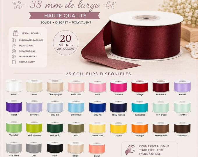 Satin ribbon 25 mm wide "DOUBLE FACE" very good quality spool of 20 meters