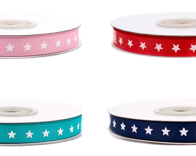 Grosgrain ribbon with stars 10 mm wide, 20 m long