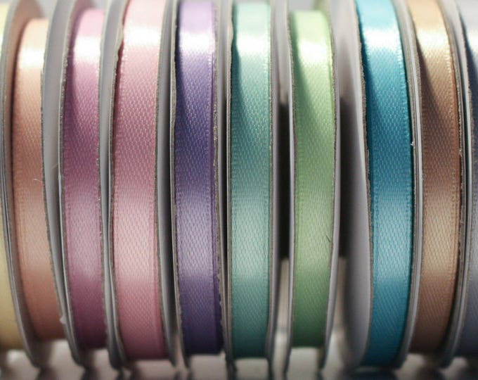 Set of 10 spools of satin ribbon 6mm wide 250 meters in total pastel colors