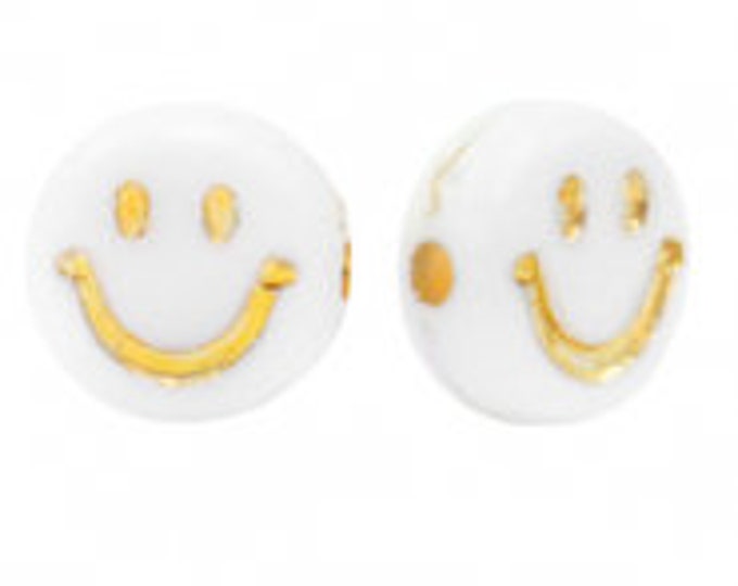 100 white smiley beads 6 mm diameter hole size 1.4 mm