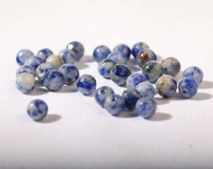 Natural Sodalite and Microcline stones 6mm faceted Dark Blue-white x 30 beads