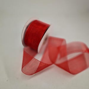 Ruban organza mousseline  rouge  38mm de large 25 mètres de long
