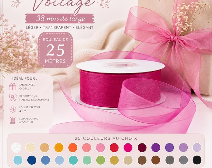 Ribbon organza / chiffon ribbon width 38mm, 25m roll