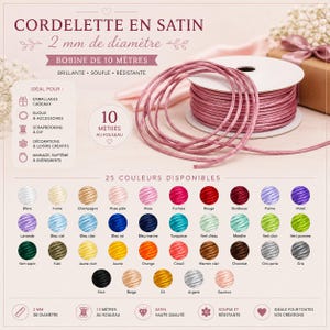 Cordon queue de rat en satin de 2 mm -cordon collier-cordon bijoux-cordon bracelet -cordelette tissus- cordon satine -cordon